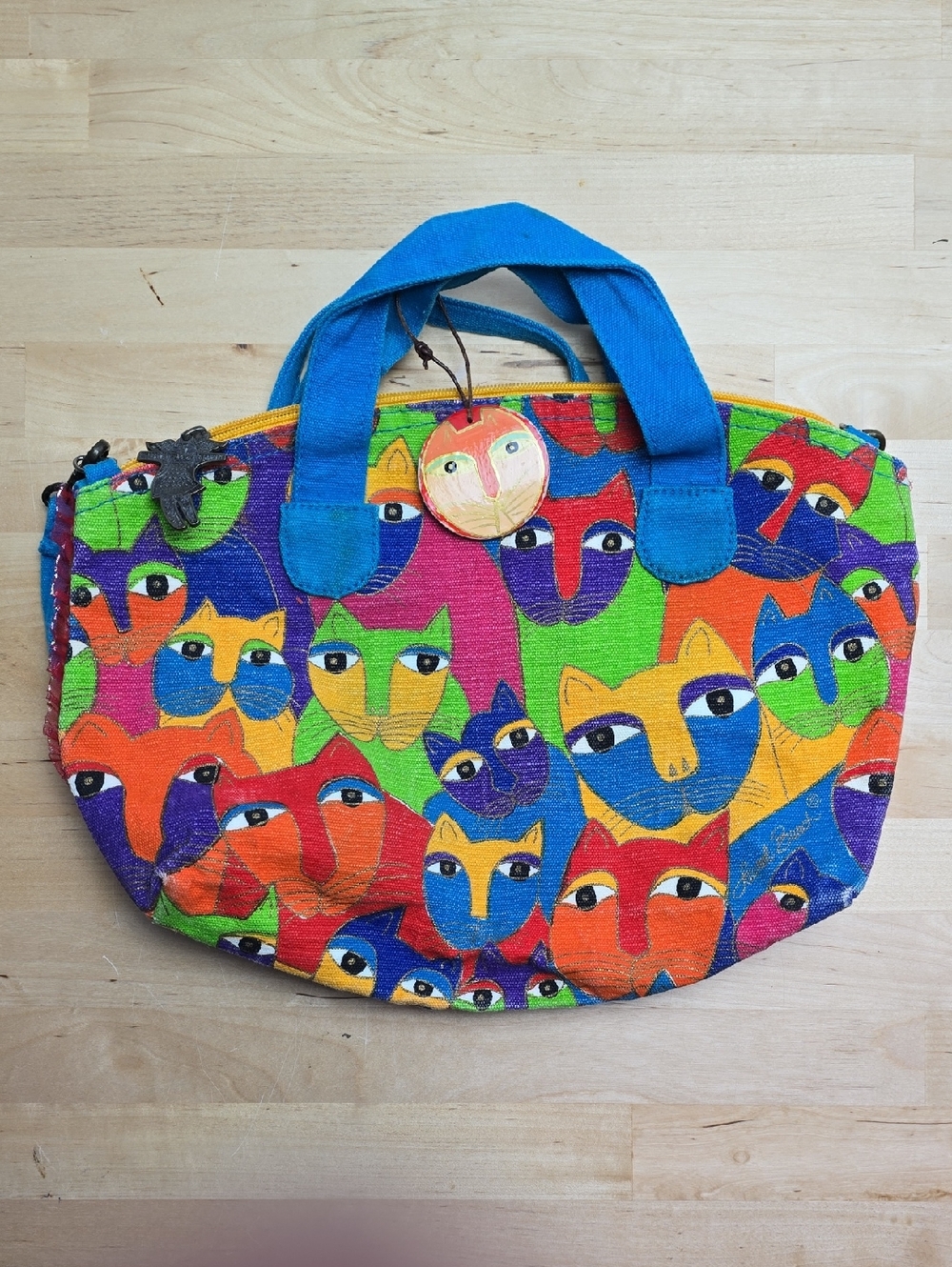 Laurel Burch Cats Purse Bag Tote Colorful Bright Canvas Casual